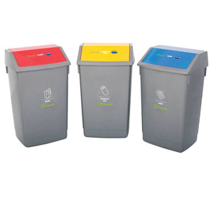 Addis Recycling Bins, Blue, Red & Yellow Sorting - 3x Bins Per Set